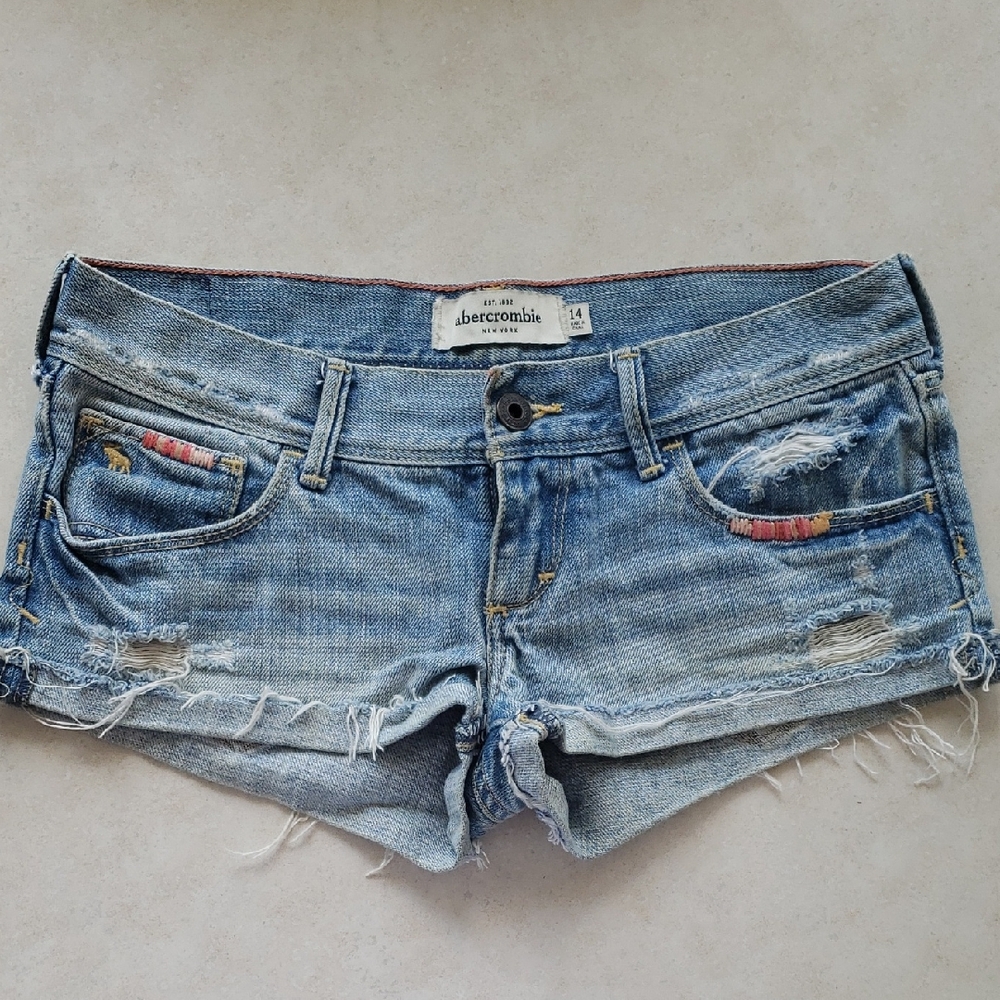 Abercrombie Kids Light Blue Frayed Denim Shorts